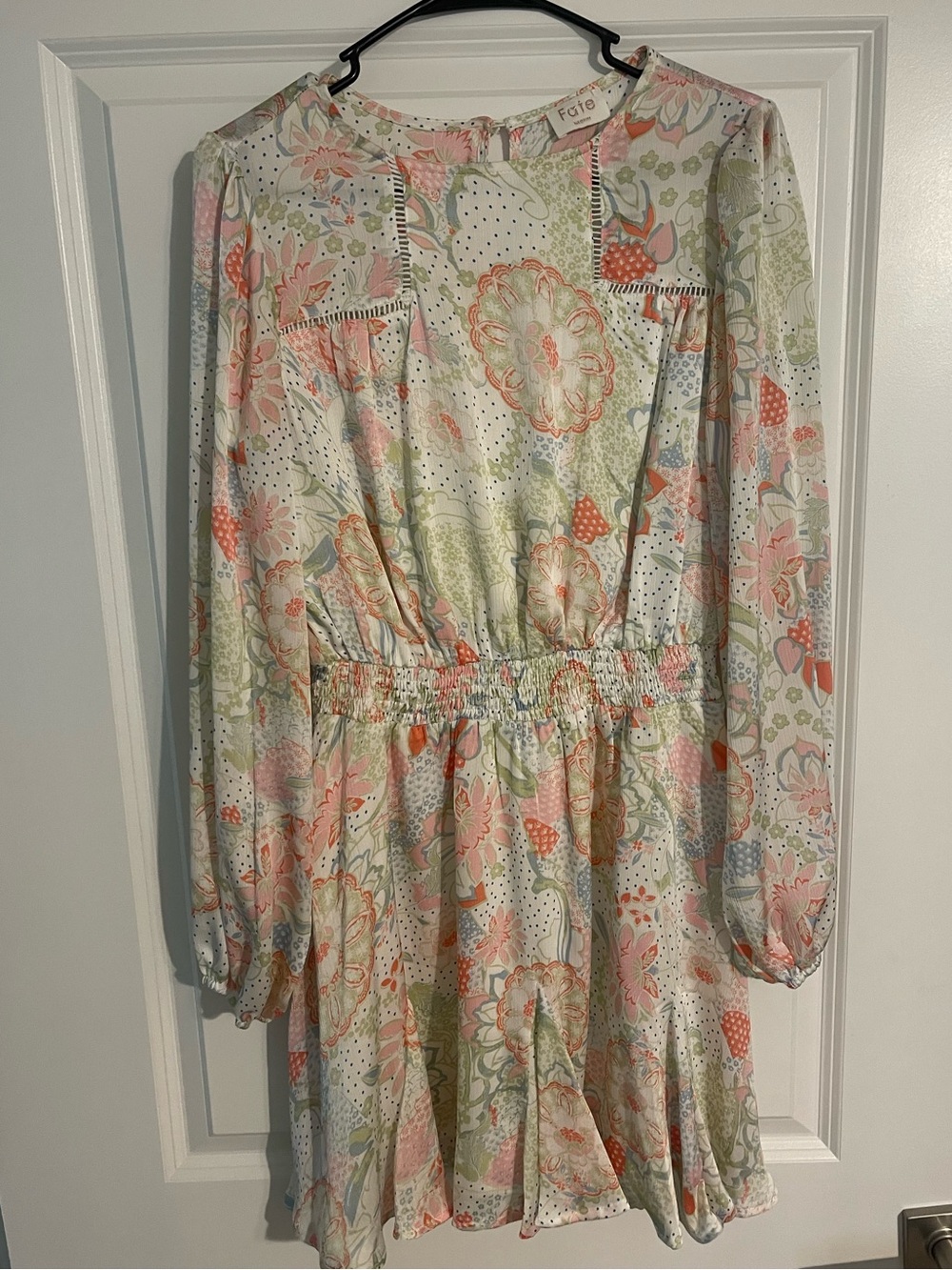 Fate Pastel Floral Long Sleeve Dress in White, Pink & Green